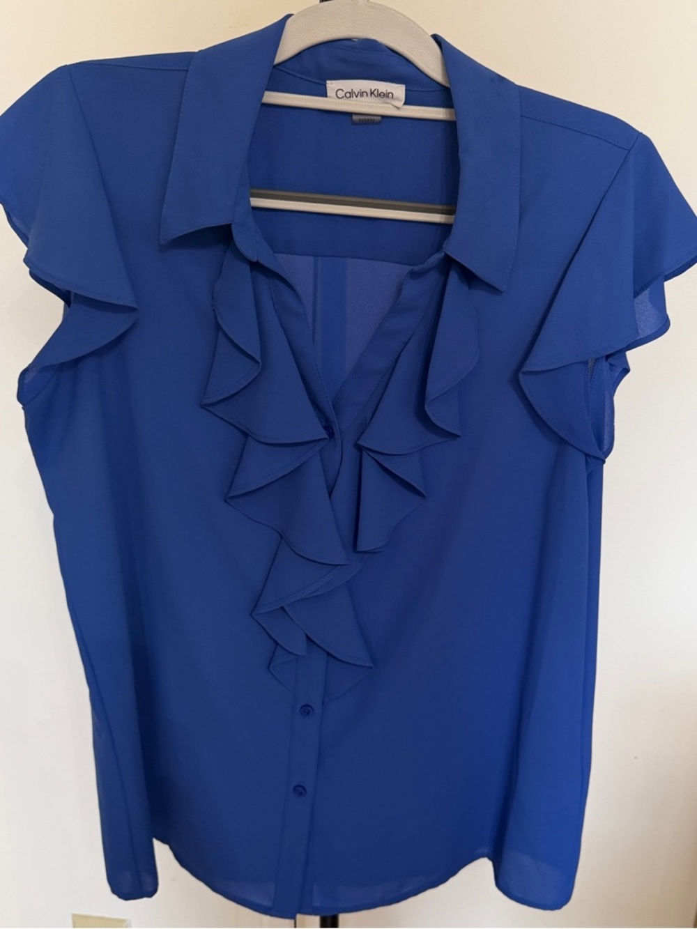 Calvin Klein Cobalt Ruffle Front Blouse